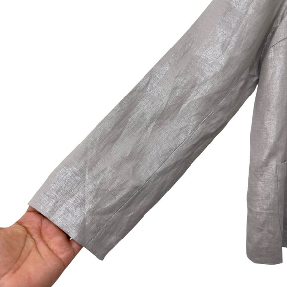 Epiegel Womens Silver Linen Button-Down Blazer Jacket Size 18 Lightweight With P - Picture 14 of 14